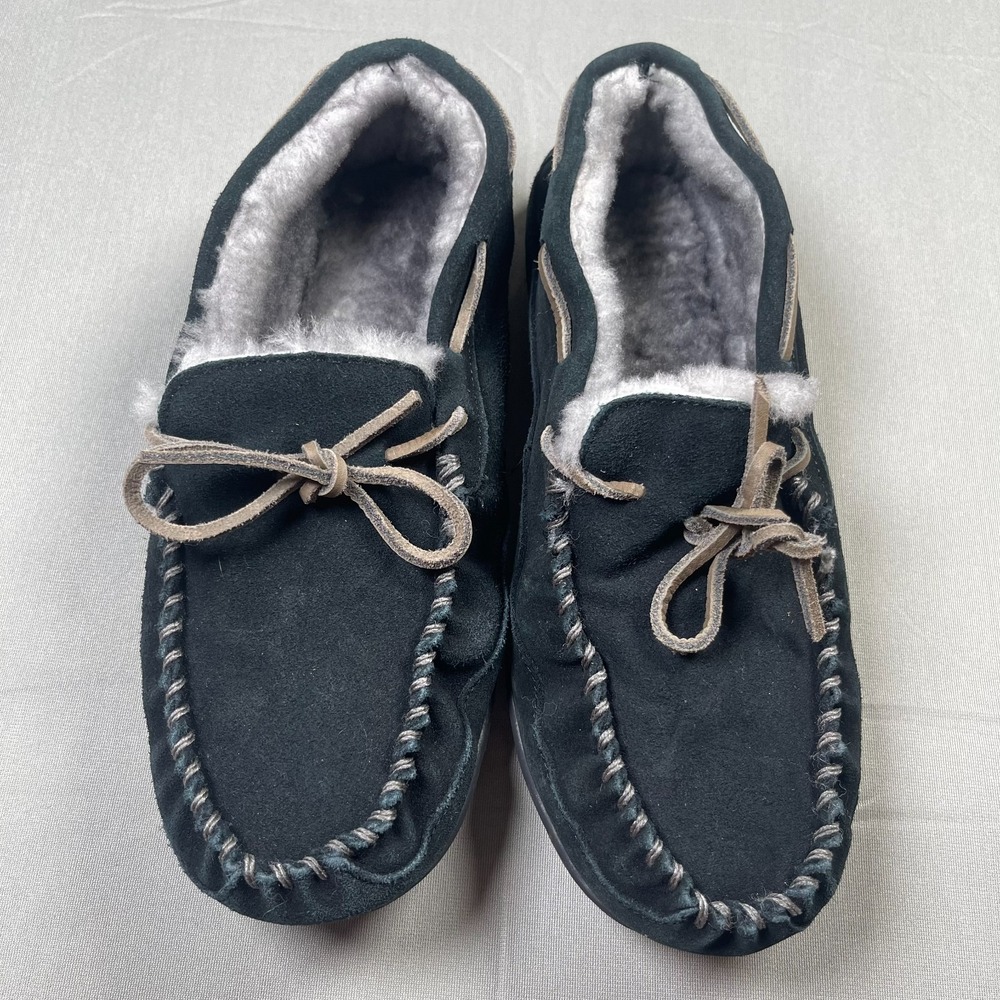 L.L.Bean Wicked Good Men's 11M Black Suede Shearling Moccasin Slippers